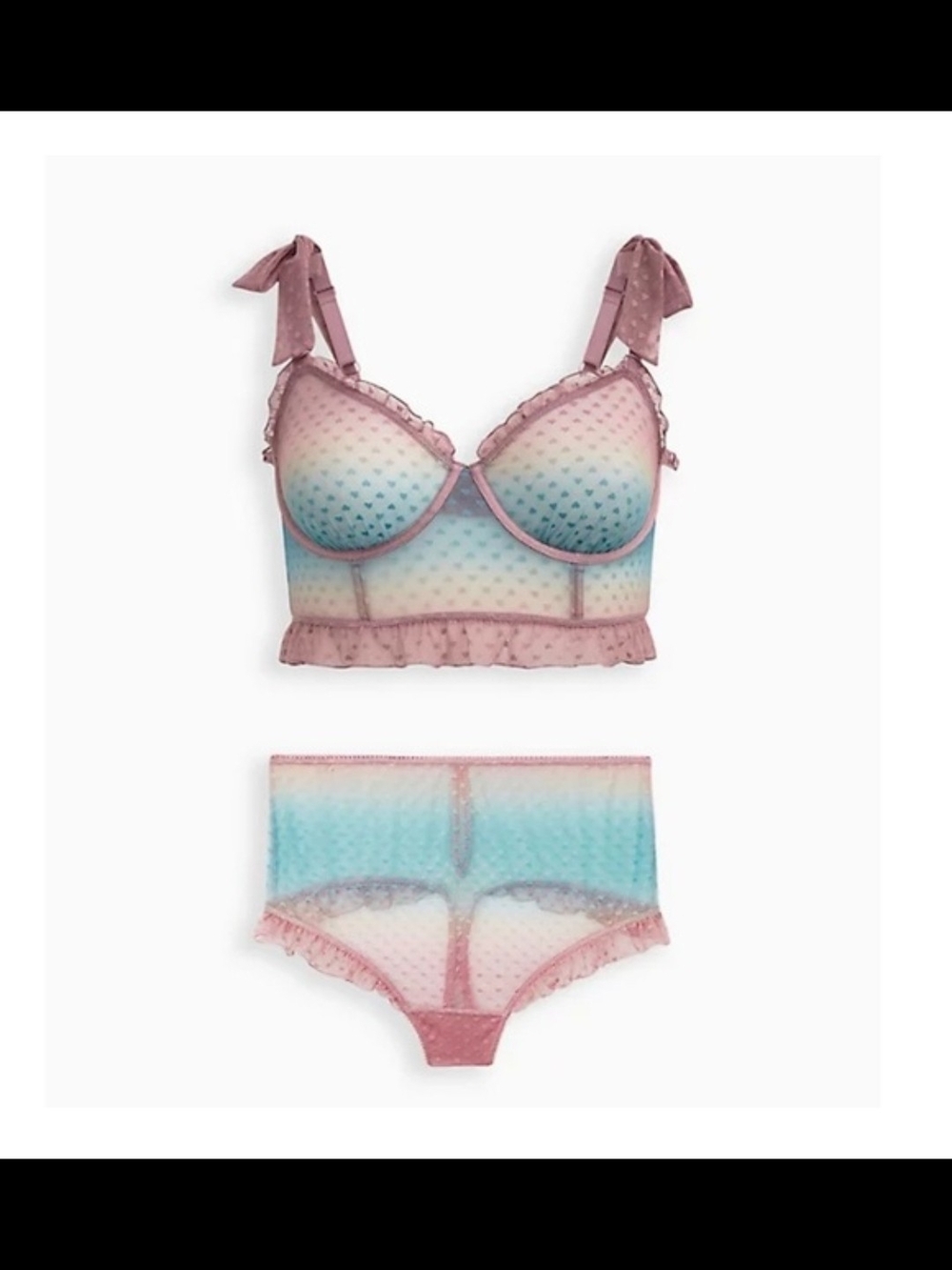 Torrid Sheer Heart Gradient Ruffle Trim Bra & High Waist Thong Panty Set 6x - Picture 3 of 4